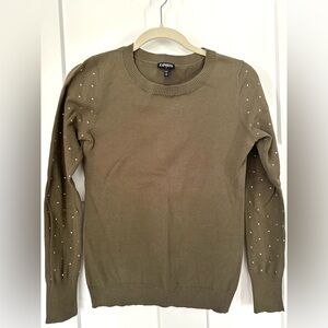 Express Olive Green Sweater with Studded Sleeves, Size Small